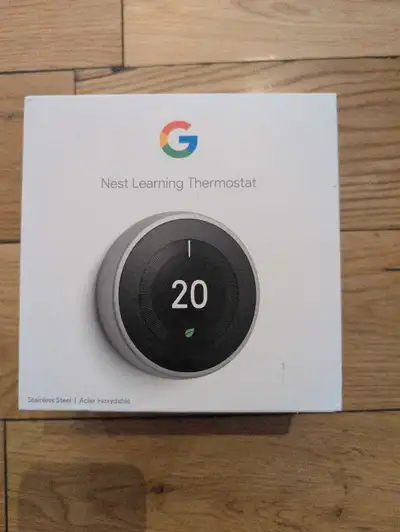 Brand new Google Nest Learning Thermostat in Stainless Steel, designed to help you save energy and s...