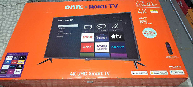 Onn. 43" 4K UHD HDR Roku smart tv dans Appareils électroniques  à Saint-Hyacinthe - Image 2