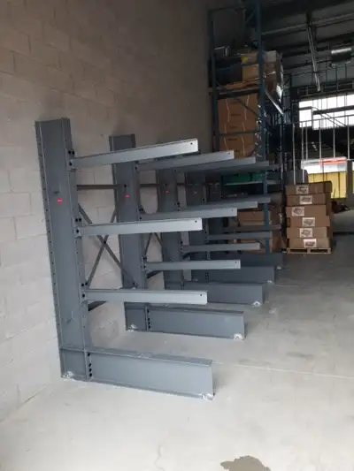 We stock new cantilever racking - ready for quick ship or pick up. Column sizes in stock: 8’ tall, 1...