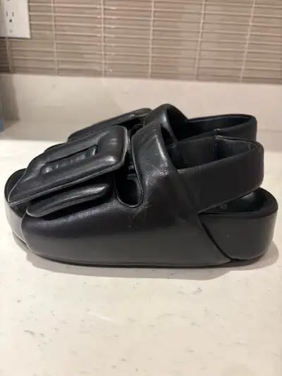 Women's Black Lambskin Leather Chunky Sandals, View more