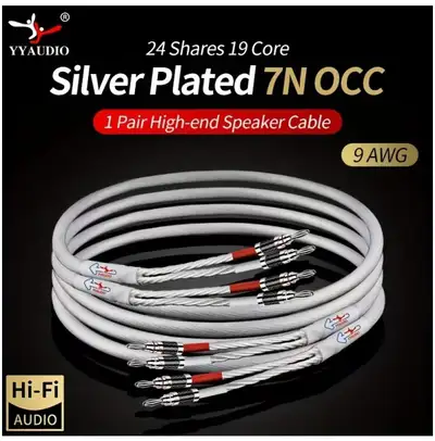 Speaker Cables 7N OCC Silver Plated 9 AWG, Brand-New, View more