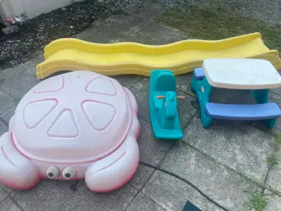 Aug 9 , 10 Saturday 8-10am, Sunday 8-10am Kids outdoor items - sand box, slide, table, rocker Electr...