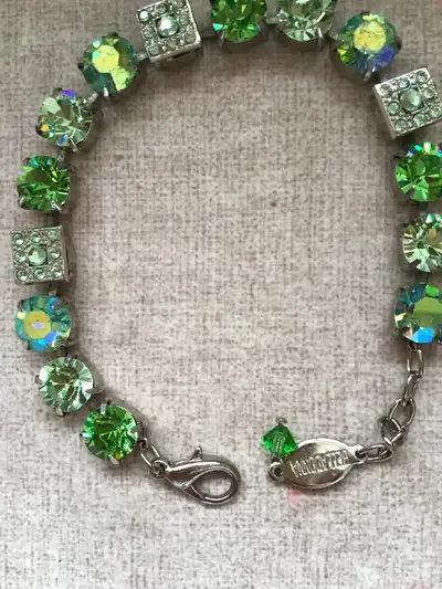 Vintage Tennis Bracelet With Vibrant Green Swarovski Stones, View more