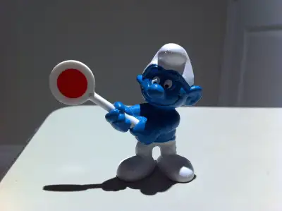 Smurfs - Vintage Smurf Holding "School Stop" Traffic Sign, View more
