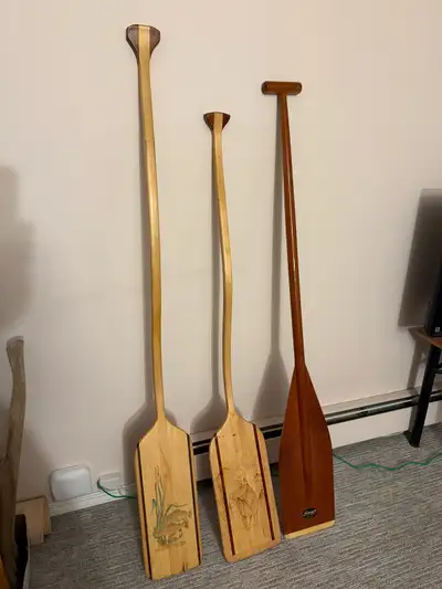 54 & 60” hand made bent shaft, Sawyer lightweight cedar paddles. $275 cash. Saskatoon.