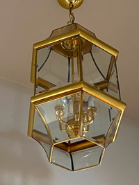 Impressive Brass and Bevelled Glass Hanging Light Fixture