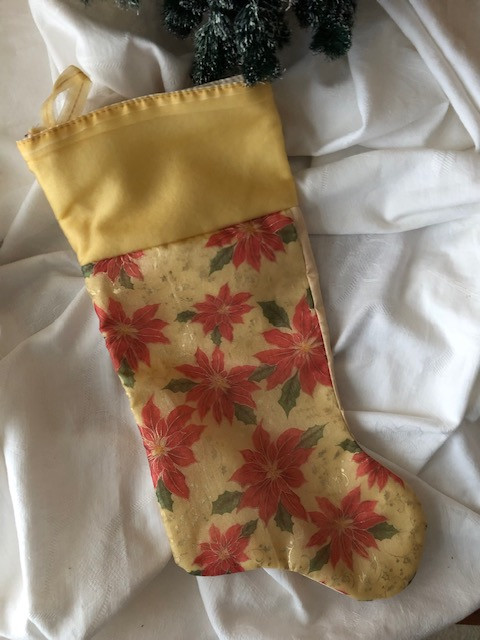 Elegant Christmas Stocking Gold Red Poinsettias Satin Victorian in Arts & Collectibles in Delta/Surrey/Langley