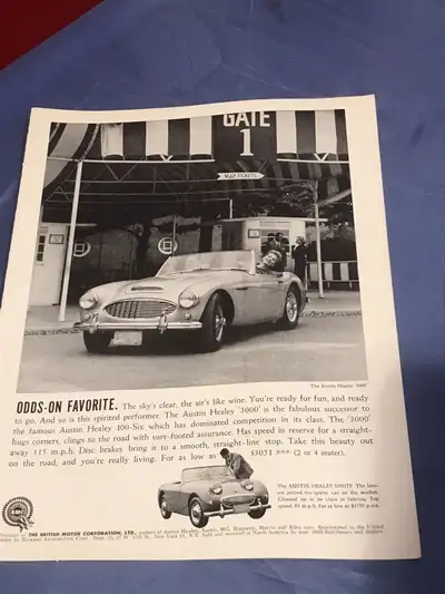 1961 Austin Healey 3000 Original Ad 8" X 10-3/4"