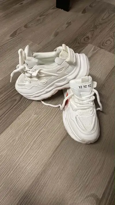 Size 10 Selling a fresh, crisp pair of all-white chunky platform sneakers from the YZ Sport collecti...
