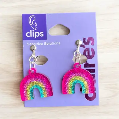 NEW Claire's Glitter Rainbow Sensitive Solution Clip On Earrings, View more