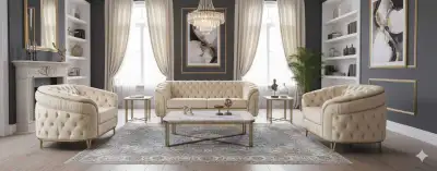 Tufted Velvet Neoclassical/Glam Sofa Set with Gold Legs", View more