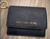 MK small leather logo navy blue wallet