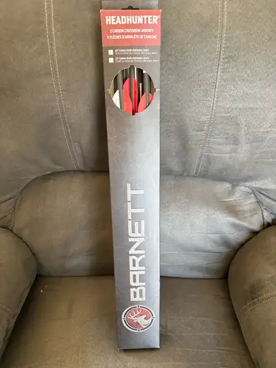Brand New l, never opened Barnett Headhunter carbon crossbow arrows. You get 5 arrows, each is 20 in...