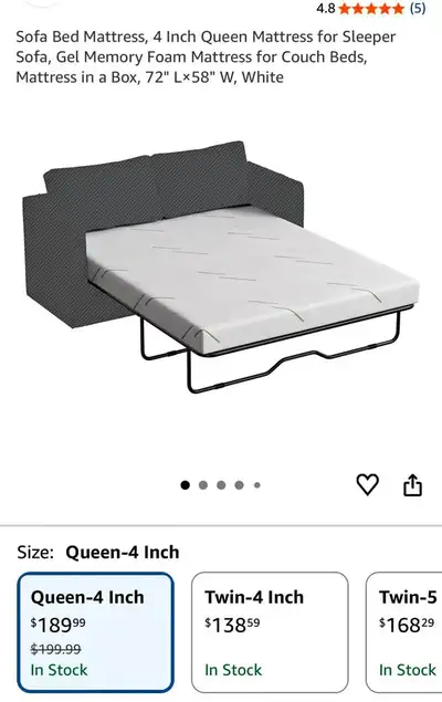 Matelas Queen de 10 cm pour canapé-lit, mousse à mémoire de form, View more