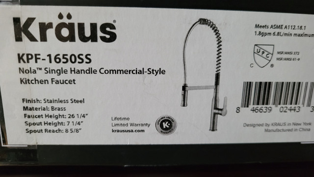 New  KRAUS KPF-1650SS Nola  Commercial Style Fauset in Plumbing, Sinks, Toilets & Showers in Edmonton