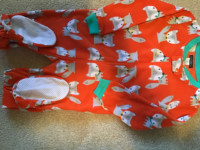 2 T- 100% polyester one piece footed sleeper, +  bath robe….$8
