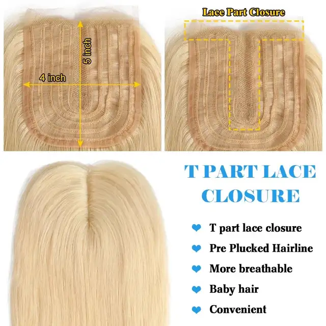 Brand new 613 Blonde Lace Closure 4*1 T Part Straight63373409374209122