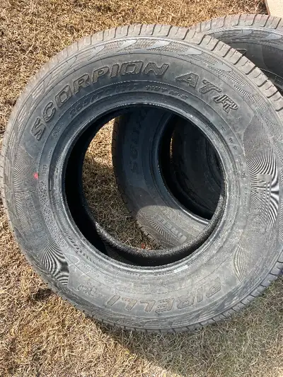 I have a set of four brand new takeoffs, light duty, half ton tires, their Perelli scorpions 265 701...