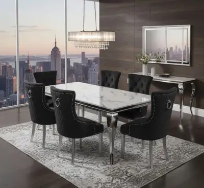 Modern Marble Dining Table and 6 Chairs Set, View more