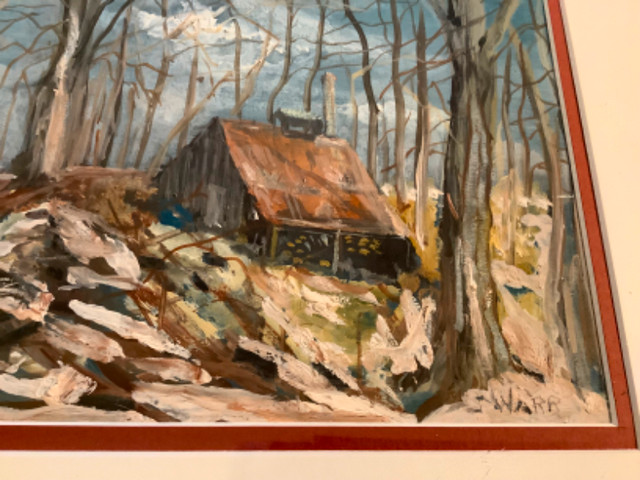 Orig Ant Landscape Oil Ptg of a Sugar Shack by Artist J. Warr  in Arts & Collectibles in Belleville - Image 2