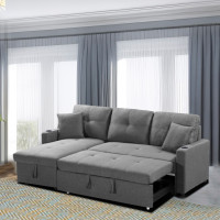 Brand New 2 PC Sectional Sleeper Sofa Pullout Bed - Grey In Sale