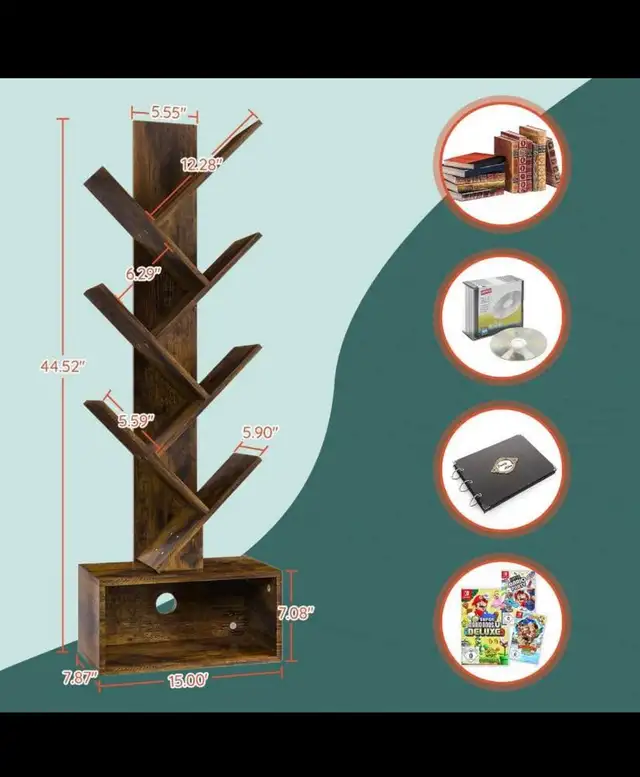Yoobure Tree Bookshelf - 6 Shelf Retro Floor Standing Bookcase,  in Bookcases & Shelving Units in Hamilton - Image 4