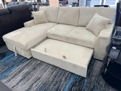 3 Seater Soft Corduroy Sofa Bed with Storage Compartments | On $, View more