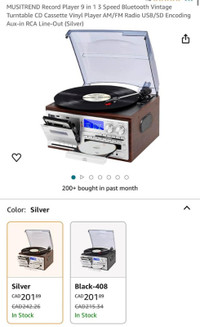LoopTone Vinyl Record Player 9 in 1 3 Speed Bluetooth Vintage Tu