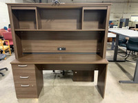 Brown 6-ft desk with hutch