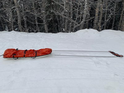 5' Ski Pulk, attached cover, harness, extra poles, excellent condition
