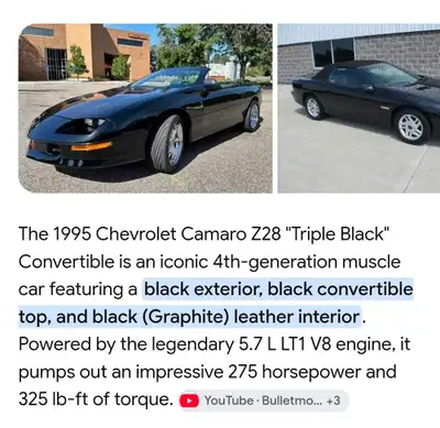 Experience the thrill of the road in this iconic, well-maintained 1995 Chevrolet Camaro Z28 converti...