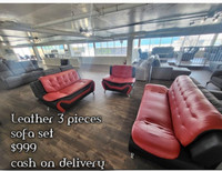 Red n Black leather 3 pieces sofa set 