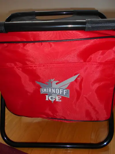 New Smirnoff cooler bar/Chair.Holds 12 cans/Bottles.Shoulder strap for easy carry.Foldable.Zipper po...