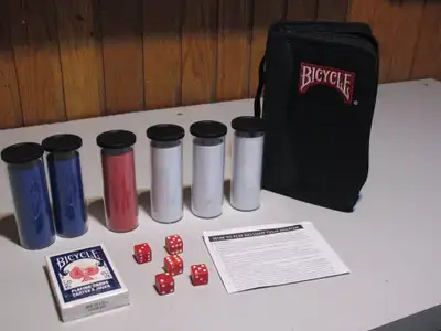 BRAND NEW, Bicycle 300 plus Pieces Portable Poker Set Includes: * 150 white poker chips * 100 blue p...