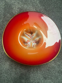 Hand-blown glass bowl (orange/red) - PERFECT condition
