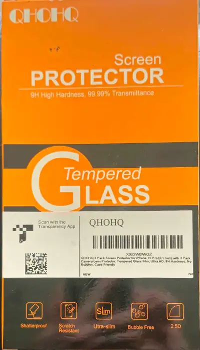 This is a 3-pack of QHOHQ tempered glass screen protectors designed for the iPhone 15 Pro. They offe...
