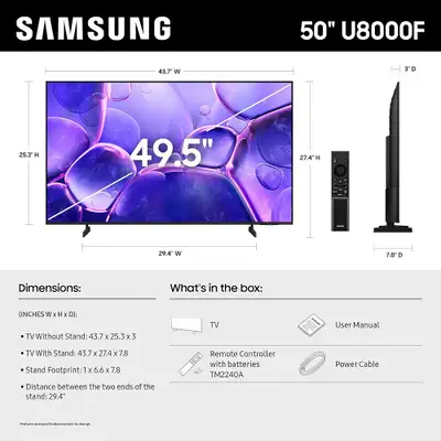 LED TV 50"-smart-4k-ultra hd-50u8000- inbox-warranty-$399.no tax, View more