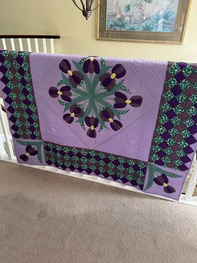 Beautiful hand made quilt Purple Iris, View more