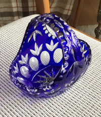 RARE Beyer Blue Lead Crystal, West German, Brides Basket