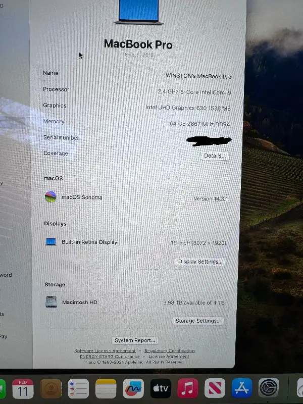 APPLE MACBOOK PRO 2019 2.4 GHZ 64GB 4TB (TOP MACBOOK  A BEAST!) in Laptops in Laval / North Shore - Image 3