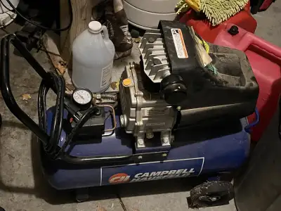 8 Gallon Campbell Hausfeld Air Compressor, 1HP, 125 PSI max, 120V. Don’t need it anymore. Going chea...