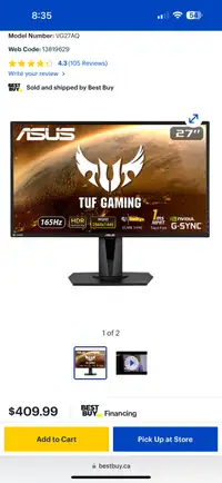 Asus Tuff gaming 27 inch 1440p gaming monitor