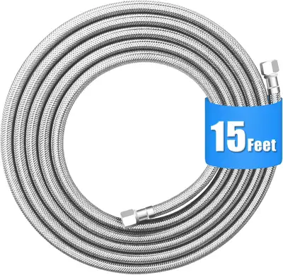 Refrigerator Water Line - 15 FT Premium Stainless Steel Braided, View more