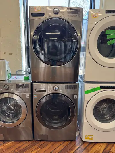 LG washer dryer set both work great no issues. The measurements are 27 inches wide 27 inches deep 39...