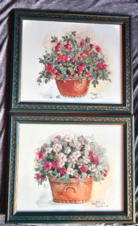 2 Peggy Abrams Flower Paintings "Impatiens" and "Pink Rose".