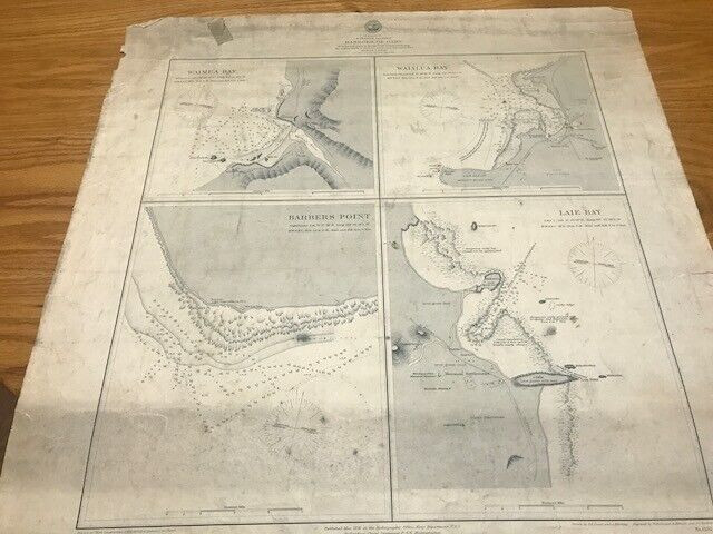 * Large paper map Hawaiian Islands, Oahu Harbours, 1891, Hawaii in Arts & Collectibles in City of Toronto - Image 3