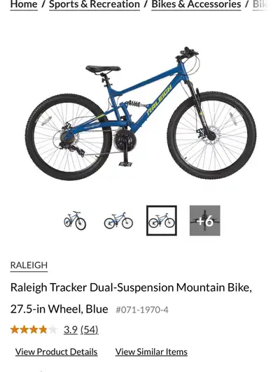 Raleigh Tracker Dual-Suspension MountainBike, 27.5-in Wheel,Blue, View more
