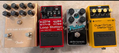 Fender MG tube distortion pedal (with boost channel) $165 Boss OS2 distortion/overdrive $110 Nano Pu...