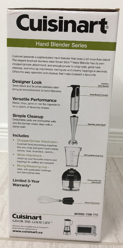 NEW Cuisinart CSB-77C Smart Stick Hand Blender with accessories in Processors, Blenders & Juicers in City of Toronto - Image 2