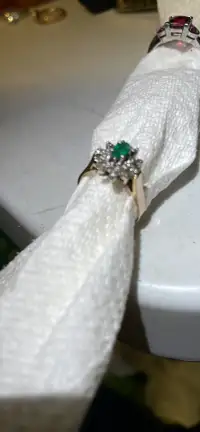  Emerald and diamond ring cluster 14 karat gold
